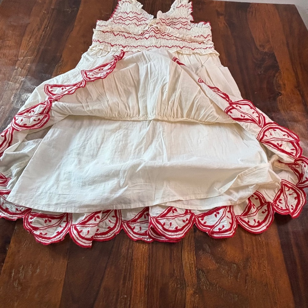 Zara Kids Girls White Red Watermelon Embroidered Smocked Tiered Dress 13-14Y NWT - Picture 3 of 8